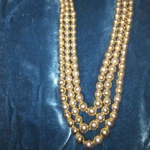 MONET Three 3 Strand Necklace Gold Tone